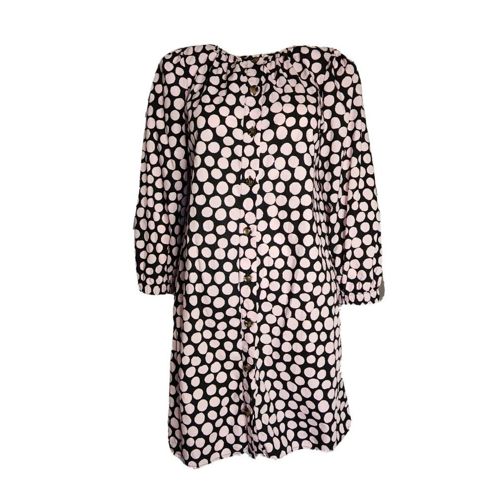 Who What Wear Shirt Dress Womens Size S Small Pink Black Polka Dot Button Down